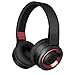 Bluetooth Headphones with Built-in Mic, Wireless and Wired Over-Ear Headset with Comfortable Earpad for PC, Tablets and Smartphones (Black+Red)
