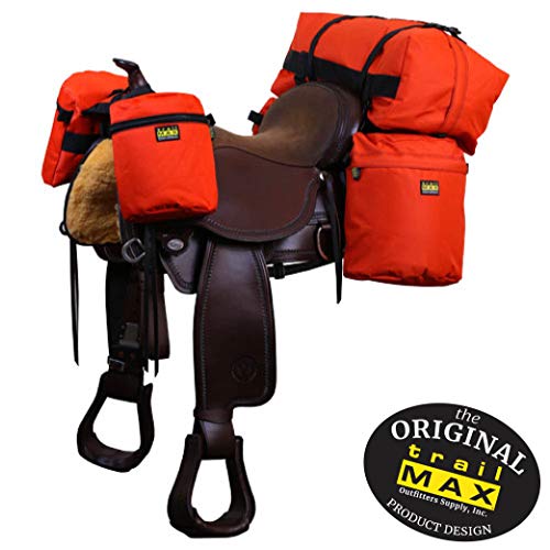 TrailMax SaddleBag System, Medium-Sized Overnighter Combo Pack with Horse Saddlebags, Detachable Cantle Bag & Horn Bags in Orange