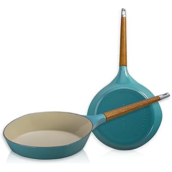 creuset le skillet raymond iron cast loewy enameled wooden flame handle inch 284t turquoise