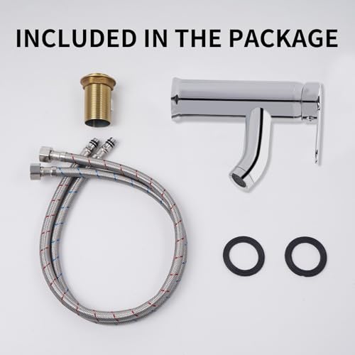 FALSKT Stainless Steel Basin Tap, Curved Spout Bathroom Tap, Single Lever Basin Mixer Tap with Stick Shaped Handles, for Bathrooms, Kitchens, Toilets, Silver