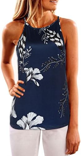 TAORE Women Summer Floral Vest Sleeveless Shirt Blouse Casual Tank Tops T-Shirt (S, Dark Blue)