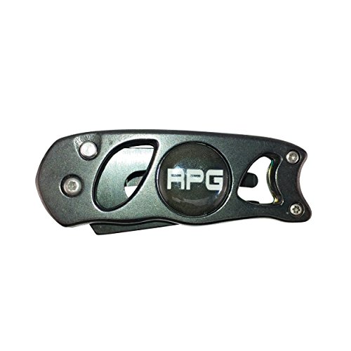 RPG Stainless Steel Switchblade Golf Divot Repair Tool with Ball Marker and Belt Clip--(GUNMETAL) Attach to golf belt, golf shirt, golf pants, golf shorts, or carry in pocket with golf tees (GUNMETAL)