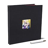 Large Self Adhesive Photo Album 13 x 12.6 Inches Magnetic Scrapbook Album 40 Magnetic Double Sided Pages Fabric Hardcover DIY Photo Album with A Metallic Pen (Black)