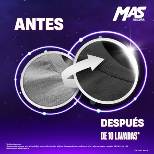 MAS - Oscura Detergente Líquido, 6.64L; Colores Oscuros Intensos con Efecto Suavizante (88 Cargas) para Ropa de Color Oscura y de Mexclilla. Cuida el Color y Conserva la Suavidad