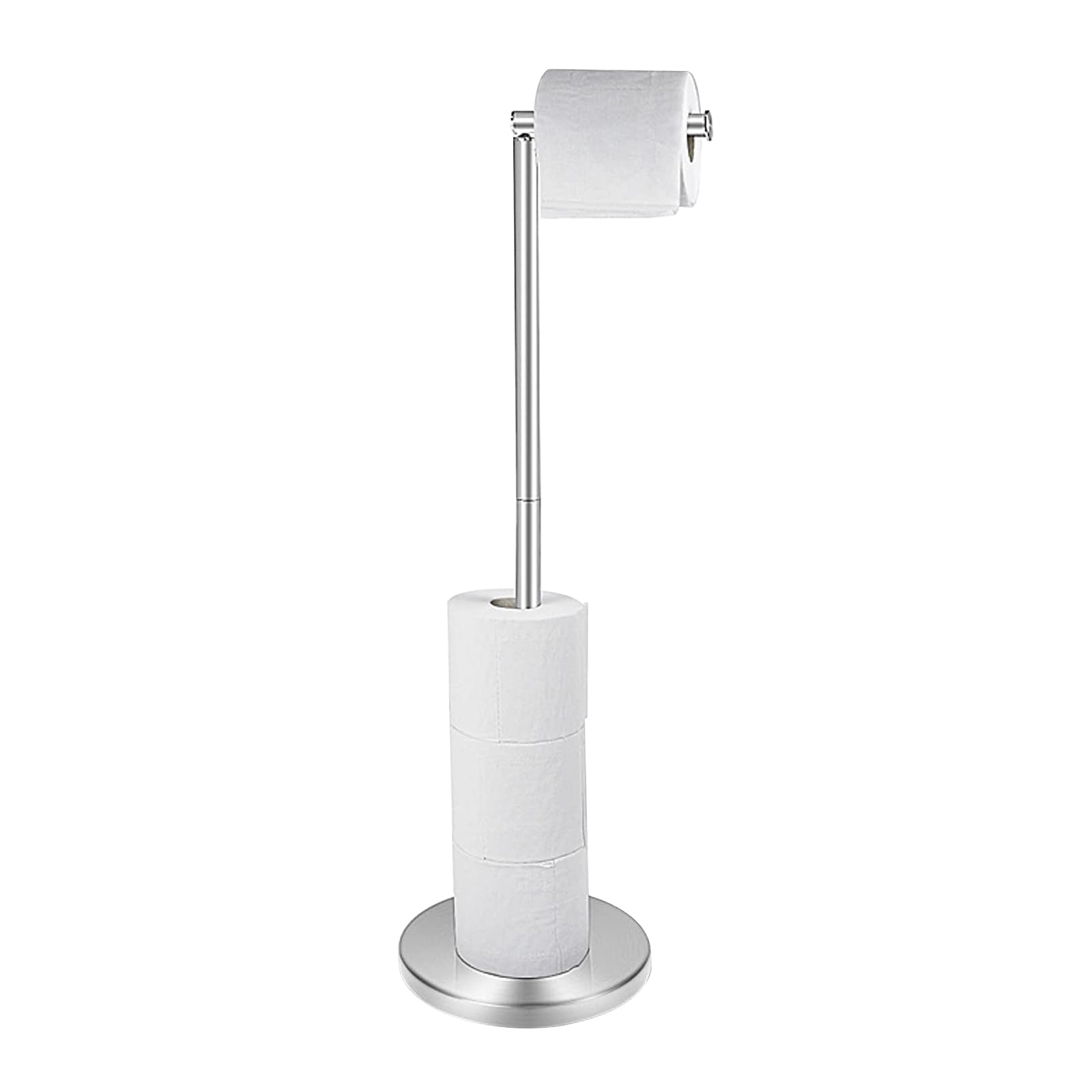 Stainless Steel Free Standing Toilet Paper Stand, Folding Toilet Roll Holder with Heavy Duty Base, Storage Dispenser (Silver)
