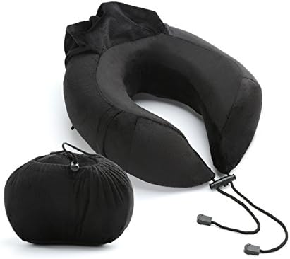 Travel Neck Pillow Physport Memory Foam U Shaped Camping Pillow Attached Carry Bag for Airplane Travel (Black)