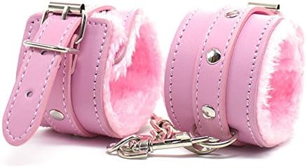 PU Leather Pink Fur Cuff with Lock Kit Usd in Bedroom for Women