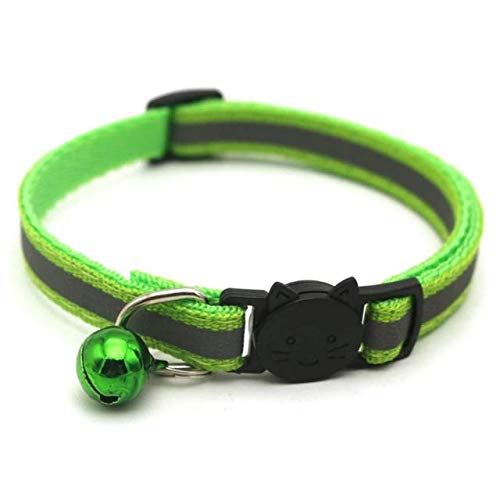 Reflective & Adjustable Cat, Dog, Small Animal Pet Collar; Bells to Stop Hunting. Funky Patterned, Paw Prints. Designed for Visibility [GREEN]