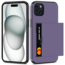 SAMONPOW for iPhone 15 Case with Card Holder Heavy