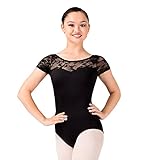 Adult Short Sleeve Lace Leotard,N8774BLKM,Black,Medium