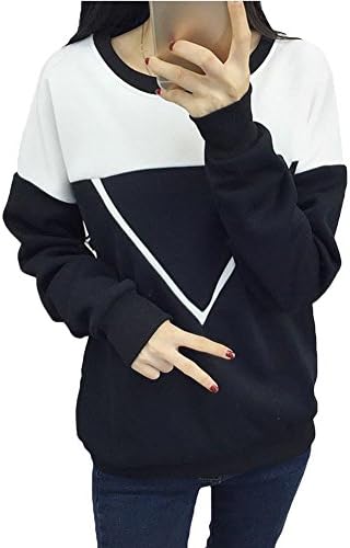 Women Black And White Spell V Pattern Pullover Sweatshirt (X-Large, Black)