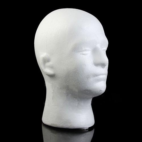 Gsdviyh36 Male Mannequin Styrofoam Foam Manikin Head Model Wig Glasses Hat Display Stand, Flat and Smooth Without Holes, Non-Toxic and Odorless White 28CM