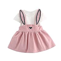 Lookvv Infant Baby Girls Dresses, Cartoon Rabbit Print Sun Dress Toddler Kids Baby Girls Clothes Outfits 12-18 Months Pink