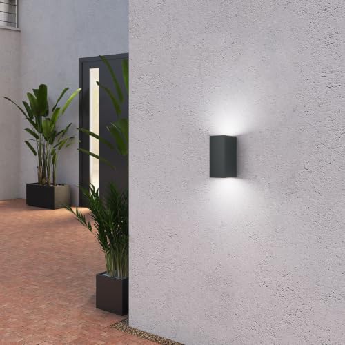 Klighten Pack of 2 Anthracite Wall Light Outdoor Indoor Waterproof IP65 Modern Outdoor Wall Lamp Aluminium Square Outdoor Lamp Wall Light Up Down GU10 Socket Outdoor Wall Light without Bulb