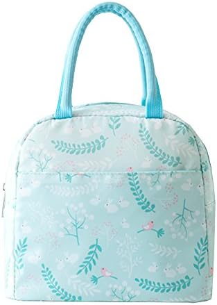 Muitifunction Canvas Insulated Bento Lunch Bag for Picnic Travel Tote Lunch Bag with Zipper Closure (Light Blue)