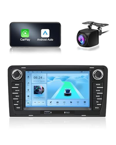Car Radio for Audi A3 8P (2003-2012) S3 (2006-2012) RS3 (2011-2012) with CarPlay and Android Auto Wireless, Touchscreen 7 Inch with GPS, USB-C Bluetooth WiFi FM RDS DSP CANBus, HD Rear View Camera