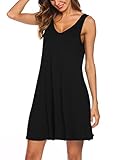 Tobrief Women's V Back Sleeveless V Neck Casual Swing Tunic T-Shirt Dress