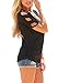 Women Summer V-Neck Cut Out Shoulder 3/4 Sleeve Side Ruched Tunic Shirt Top,Black,M