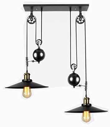 E27 Vintage Iron Pulley Chandeliers, Industrial Retractable Ceiling lights Antique Pulley Rise and Fall Light Fitting for Kitchen Island Dining Room Bar Loft Hallway ( Size : 2-ligting )