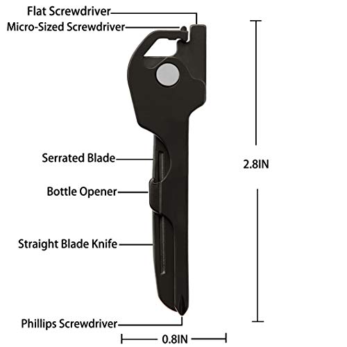 Utility Key 6-in-1 Multifunctional Tool for Outdoor Portable Stainless Steel Folding Screwdrivers and Home Repair Gadget-Black(2 Pack)