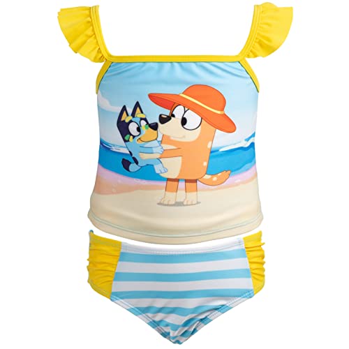 Bluey Girls UPF 50+ Tankini Top and Bikini Bottom Swim Set Toddler to Little Kid Sizes (2T - 7-8)