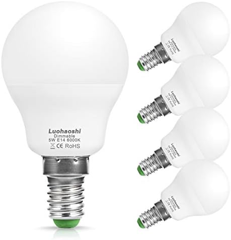 Luohaoshi SES E14 Dimmable 5W LED Golf Ball Bulbs P45, 40W Small Edison Screw Incandescent Light Bulbs Equivalent, 6000K(Day White), 450LM, 240°Beam Angle LED Light Bulbs, 4-Pack [Energy Class A+]