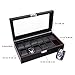SWEETV Large Watch Case for Men - 12 Watches Slots, Faux Leather Luxury Jewelry Display Organizer Watch Box Storage w/Glass Top, Lockable Metal Buckle, Black