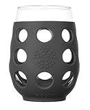 Lifefactory 17-Ounce BPA-Free Indoor/Outdoor Wine Glass with Protective Silicone Sleeve, Carbon, Set of 2
