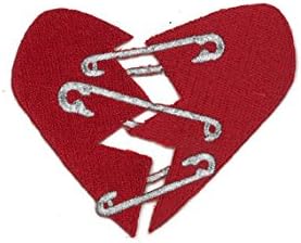 Punk Rock Safety Pin Heart Iron-On Patch (No Border - 3.30" Wide and 2.5" High)