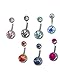A-Pack of 7 Double Jeweled Belly Button Ring Pack-14g-Steel Short-Long Barbell-Custom Fit Navel Ring Set