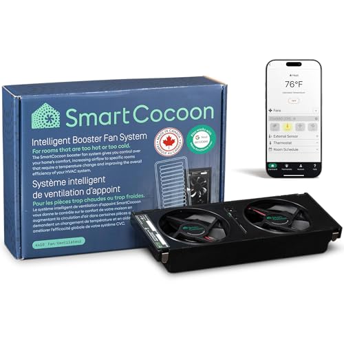 SMARTCOCOON 4x10 Smart Booster Fan System–Improves Weak Airflow in Hot & Cold Rooms – Works with Forced Air Heating & Cooling Systems – Integrates with Nest & ecobee – Works with Alexa- Made in Canada
