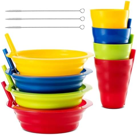 Plaskidy Cereal Bowls with Straws and Kids Straw Cups Set of - Main Image