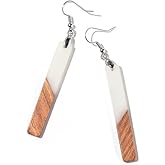 Retro Wooden Resin Geometric Bar Drop Dangle Earrings Layered Leopard for Women Polymer Clay Lightweight Statement Jewelry