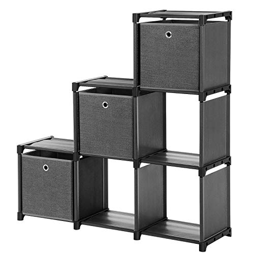 SONGMICS Cube Storage, 6Cube Bookcase, Ladder Storage Unit with 3 Storage Boxes, DIY Closet