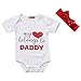 Birsppy Baby Girls Lovely Color Sentence Print Love Heart Pattern Summer Romper+Headband (0-3 M, White)
