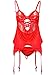 YKSH Women 4 Pcs Sexy lace Lingerie Garter Belts Corset teddy bodysuits Bodystocking,Red, One Size