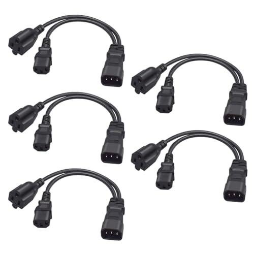 TEWOXIN 5 pcs IEC320 C14 to C13 + NEMA 5-15R Y Splitter Power Cord,for Server, PC, Monitor 1-to-2 Power Adapter Cable(0.3M/1FT)