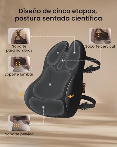Almohada de Apoyo Lumbar para Silla de Oficina, Almohada de Espuma viscoelástica para la Espalda Baja, cojín Lumbar para Silla de Escritorio, Respaldo ergonómico para Silla - Negro