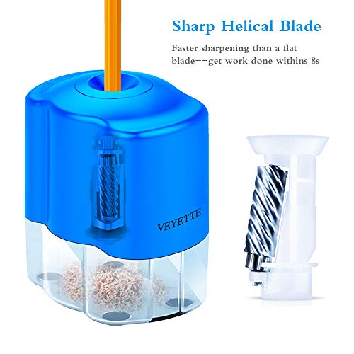 Electric Pencil Sharpener,VEYETTE Efficient Pencil Sharpener with Helical Blade for No.2 Pencils and Colored Pencils, Adapter Included, Blue
