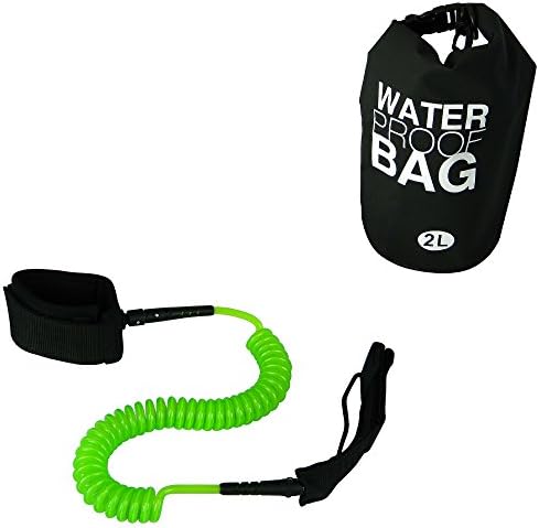 Paddle Board Leash and 2 Litter Waterproof Dry Back Combo - Green Leash (Green (10'), 2L Dry Bag)