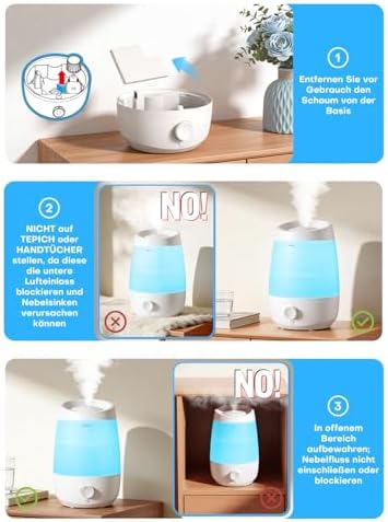 2.5L Luftbefeuchter Schlafzimmer 250ml/h 25H Ätherisches Öl Diffusor