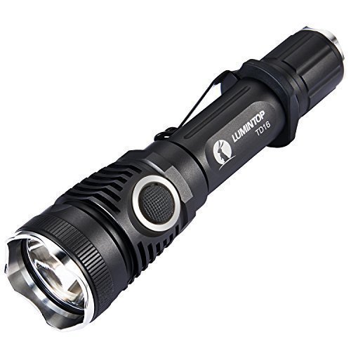 Brightest Cree LED Tactical Flashlight 1000 Lumens with Strobe: LUMINTOP TD16 Best Police Security Flashlight with Holster, Waterproof CR123/18650 Battery Torch Light with Clip, Cree XM-L2 U2 LED