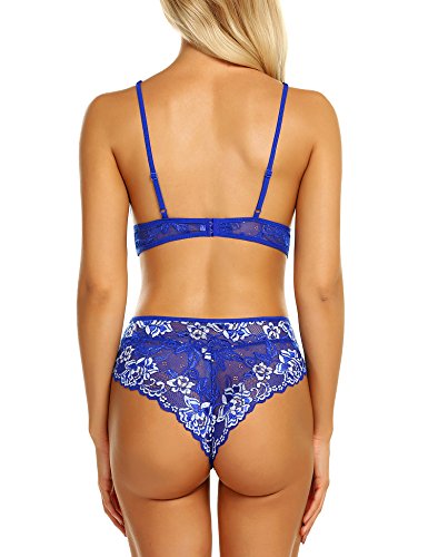 Klier Women Lingerie Sexy Bra and Panty Set Hollow Out Cross Halter Floral Lace Babydoll 2 Piece Outfits