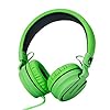 Rockpapa-952-Stereo-Foldable-Headphones-On-Ear-Adjustable-Headband-with-Microphone-for-Kids-Childrens-Adults-Tablet-Computer-Mobile-CDDVD-MP34-Black-Green Rockpapa Kids Headphones, 952 Childrens Headphones, Wired Headphones with Microphone, Foldable, Stereo Sound, 3.5mm Jack…