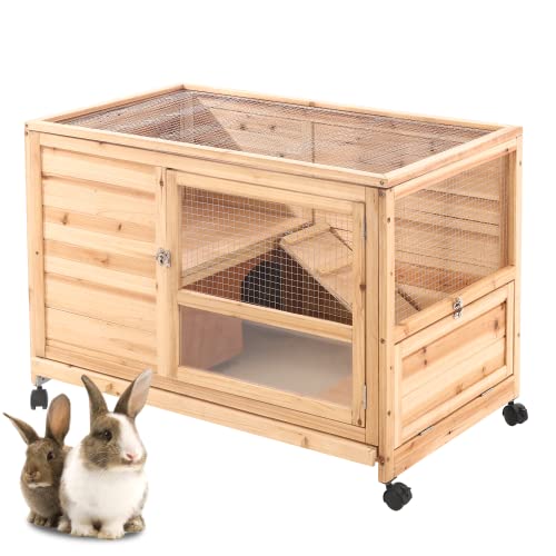 YOLENY Rabbit Hutch Wooden, Bunny Hutch Indoor Rabbit Cage Outdoor