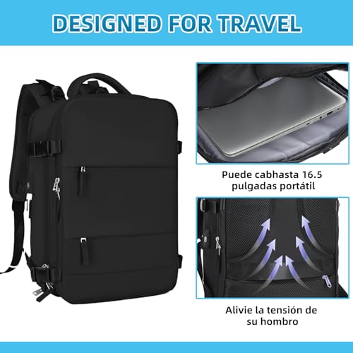 Mochilas de viaje grandes,mochilas de viaje multifuncionales, con Puerto de Carga USB,Mochila de Senderismo,Bolsa de Equipaje de 35L de 15,6 Pulgadas,impermeables,deportes al aire libre