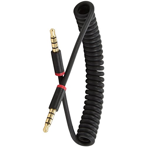 Fivetech 3ft 4Pole Spring Coiled 3.5mm Aux Cable w/ Mic Gold Stereo