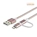 CableCreation 0.8 Feet 2-in-1 Short Lightning and Micro USB to USB Data Sync Charge Cable, [MFi Certified] Compatible with iPhone X/8/8 Plus/7/7 Plus, iPad, Samsung, LG, HTC,Nexus, Rose Gold/0.25 M