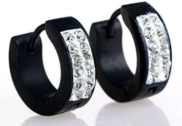 kathy Store INC 1 Pairs New Men,women's Stainless Steel Stud Hoop Huggie Earrings Cz Charm Elegant (Black)