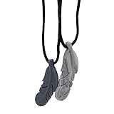 V-TOP Chew Necklace Feather Silicone Teething Necklace 2 Pack for Baby and Nursing Mom, Soft Sensory Chewable Teether Toys for Autism and ADHD Children - Marble and Gray